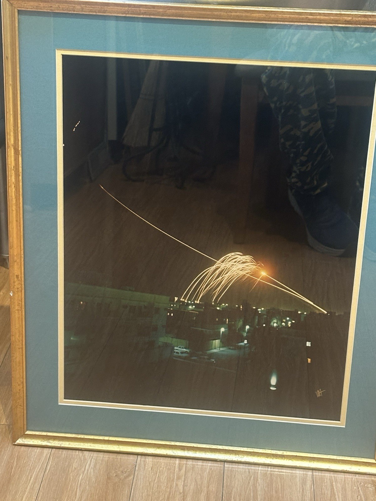 Signed War Photo Scud & Patriot Missiles Over Riyadh Desert Storm War Feb "91