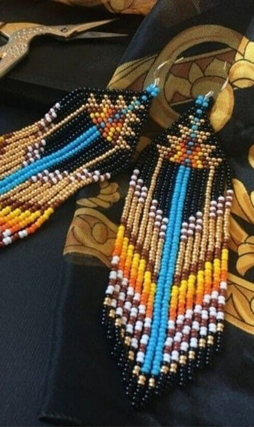 Tribal Earrings Native Large Boho American Seed Beads Handmade Earring