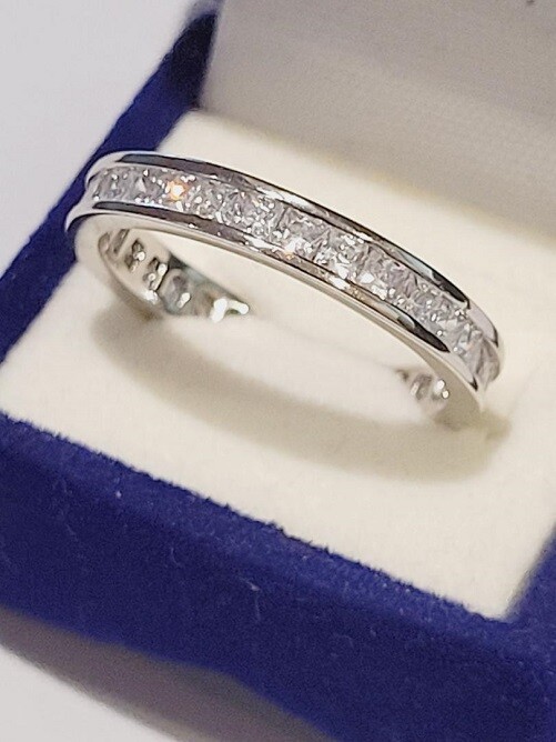 CLEARANCE Princess simulated Moissanite Eternity Band Wedding Ring Sterling
