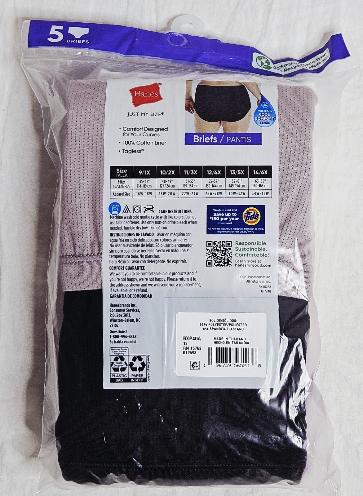 Hanes Plus Just My Size Breathable Mesh Tagless Briefs 5 Pack 1X 3X 4X 5X or 6X