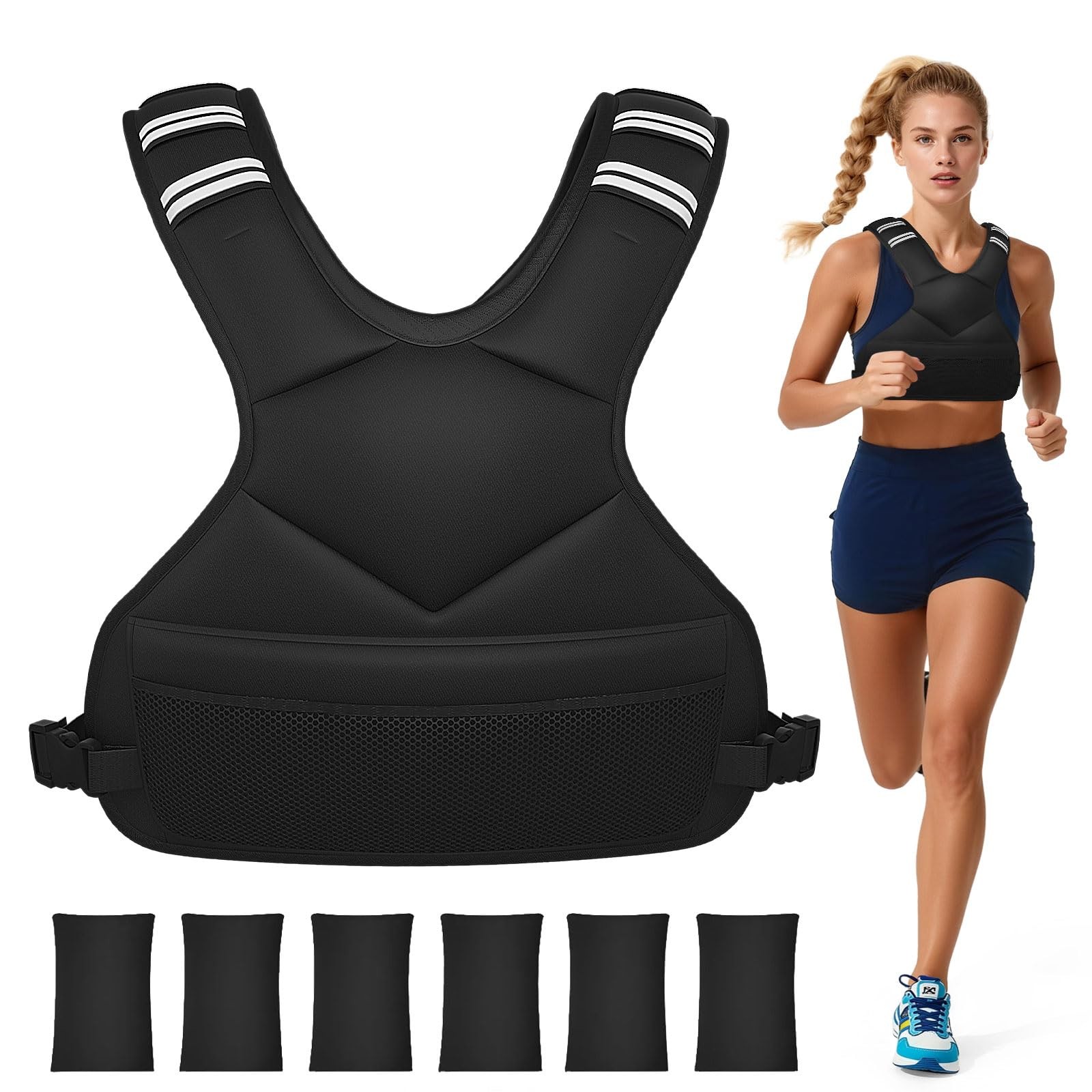 Adjustable Weighted Vest for Women Men, 4-10lb Vest with 6 Ironsand Weights, ...