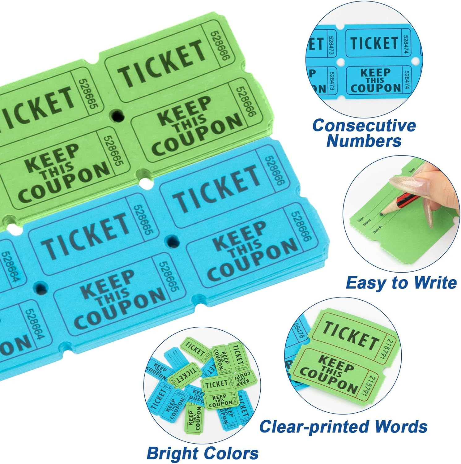 800PCS Raffle Tickets Roll - 50/50 Double Raffle Tickets, Perforated Line Consec