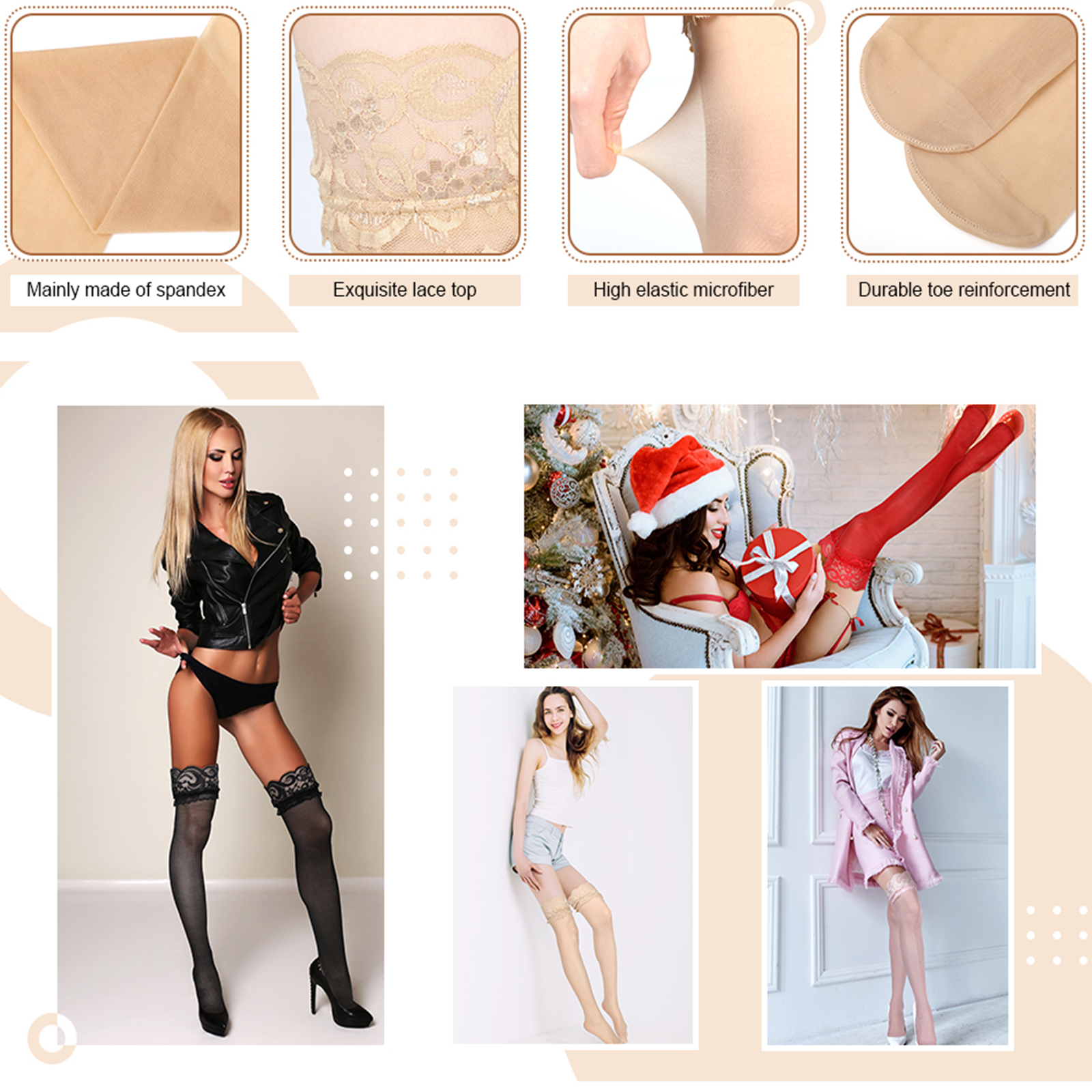 Lady's Lace Top Stay Up Stockings Thigh-High Sheer Pantyhose Stockings For Women