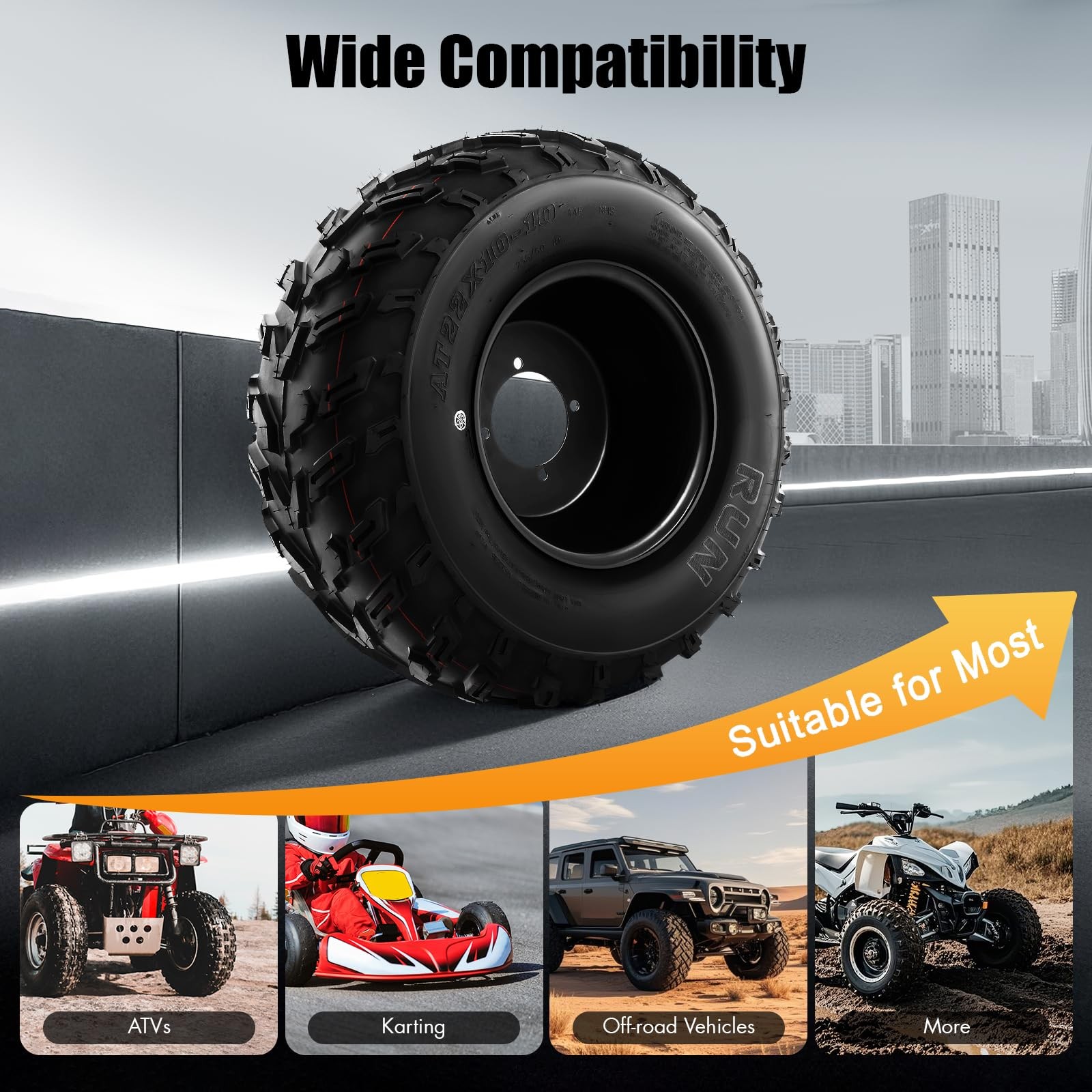 All Terrain ATV Tire 21.65x9.06 Inch Inflatable 6-Layer Rubber 35000lbs