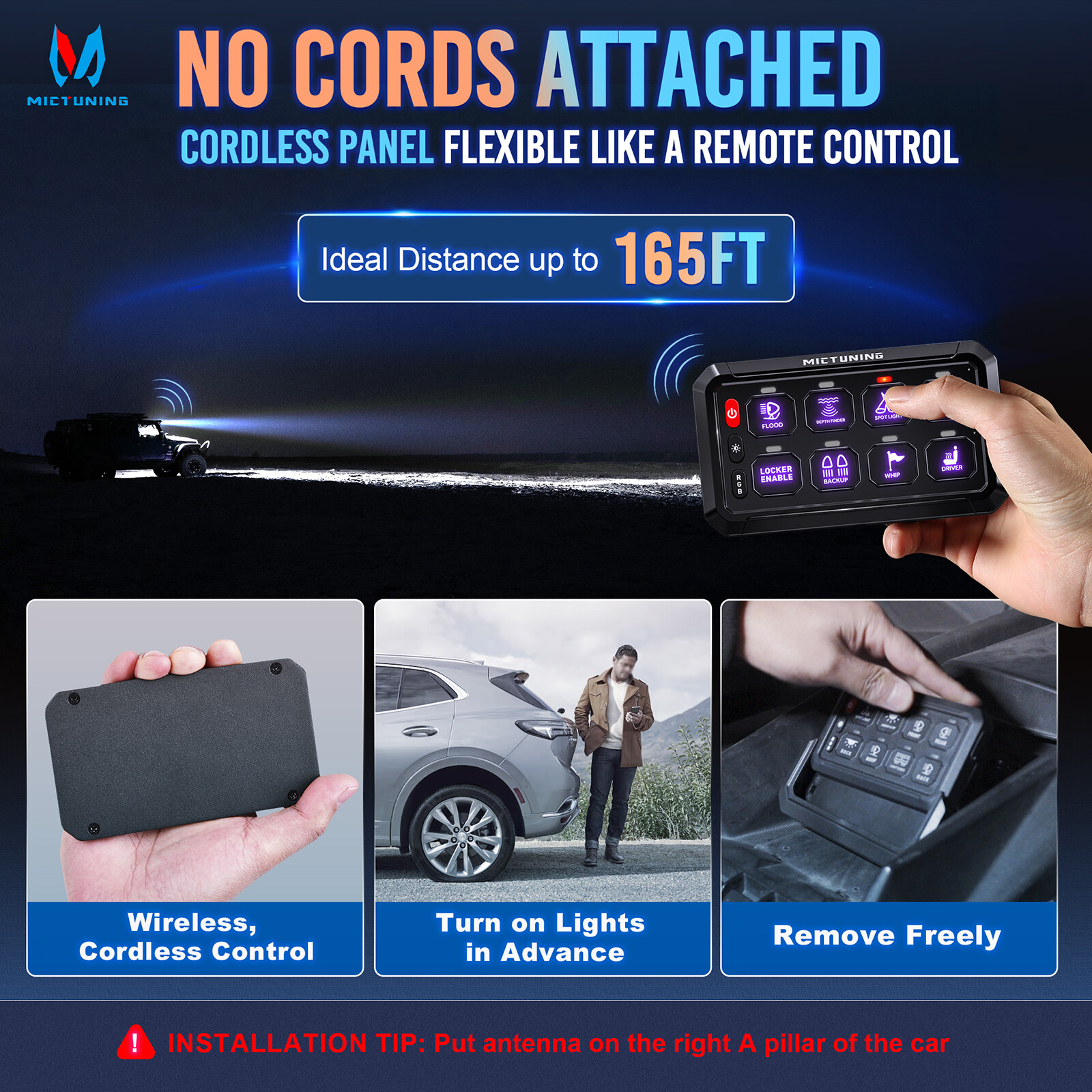 MICTUNING P1s 8Gang Switch Panel,Wireless Cordless,Auxiliary Circuit Control Box