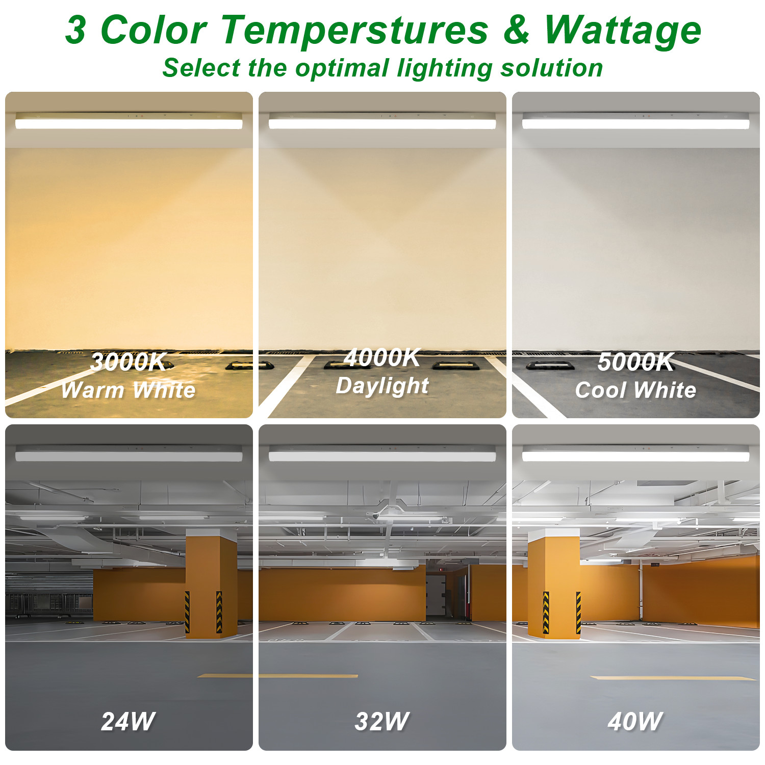 4FT LED Linear Strip Light Fixtures with Emergency Battery 40W/32W/24W, 3CCT