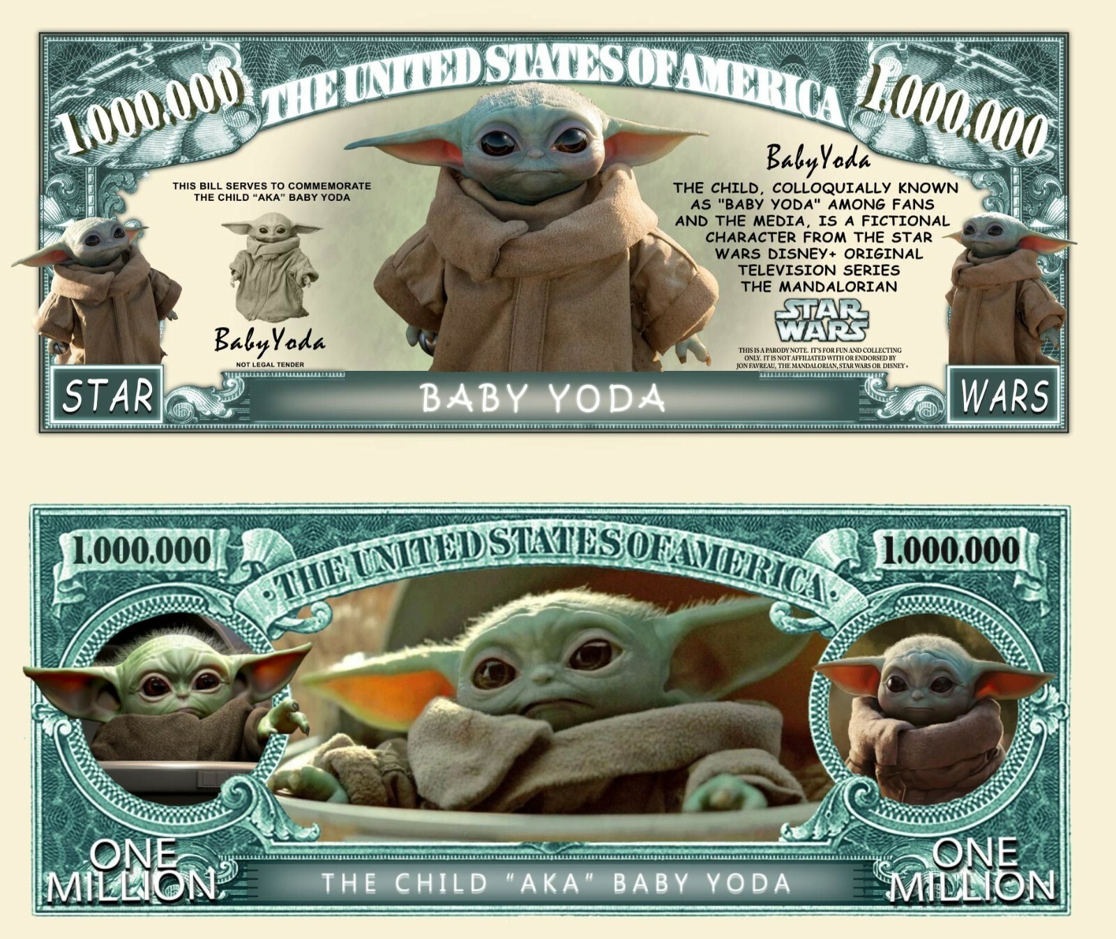 Star Wars Set of 7: Million Dollar Bill Funny Money Novelty Notes +FREE SLEEVES