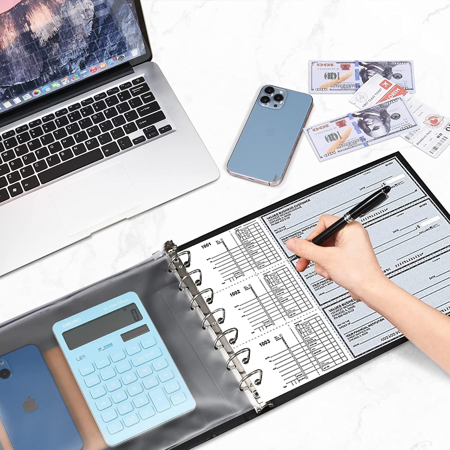 7 Ring Check Binder, 3-On-A-Page Business Checkbook Holder, 500 Checks Capacity,