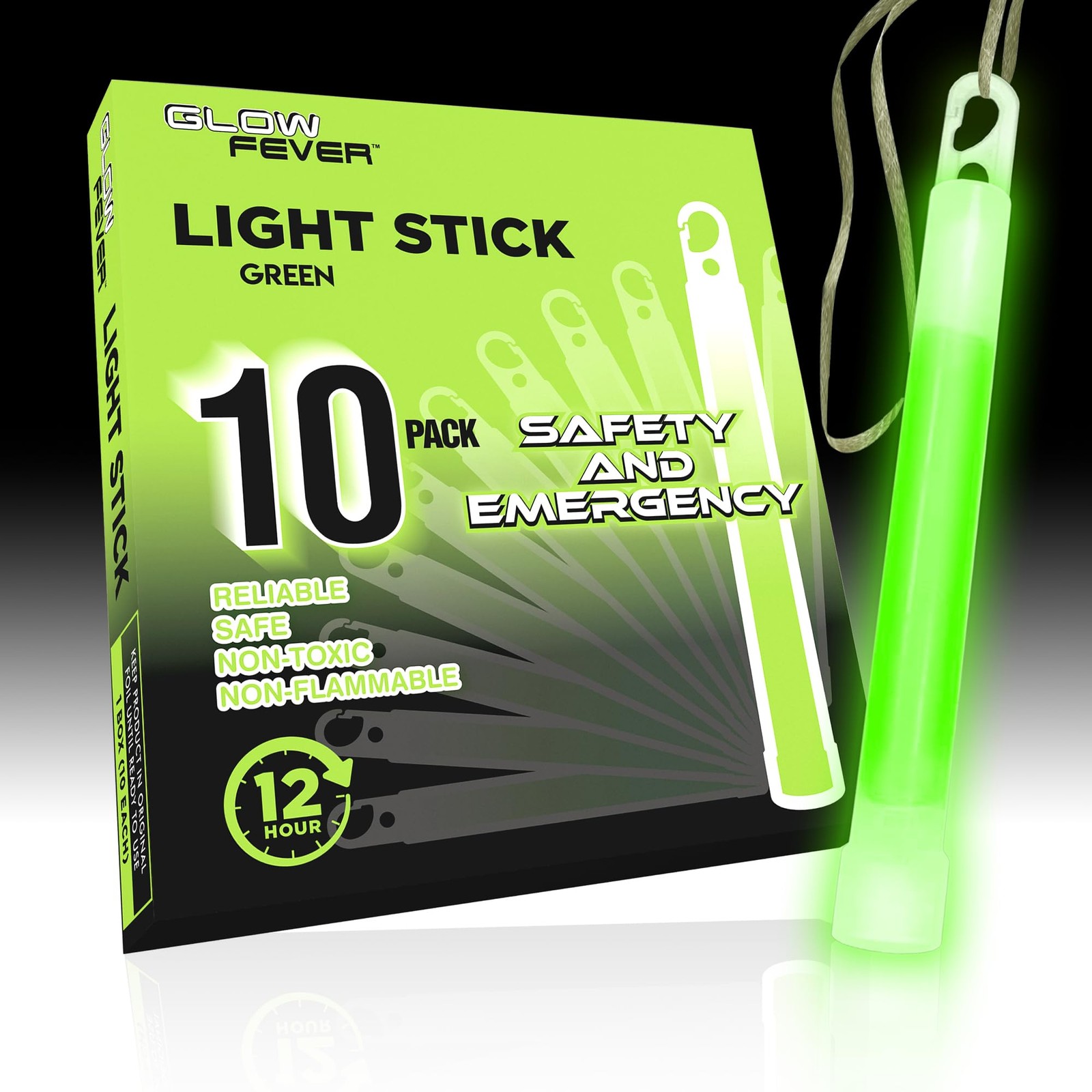Glow Fever Emergency Safety Military Grade Glow Sticks 10pcs 6'' Ultra Bright