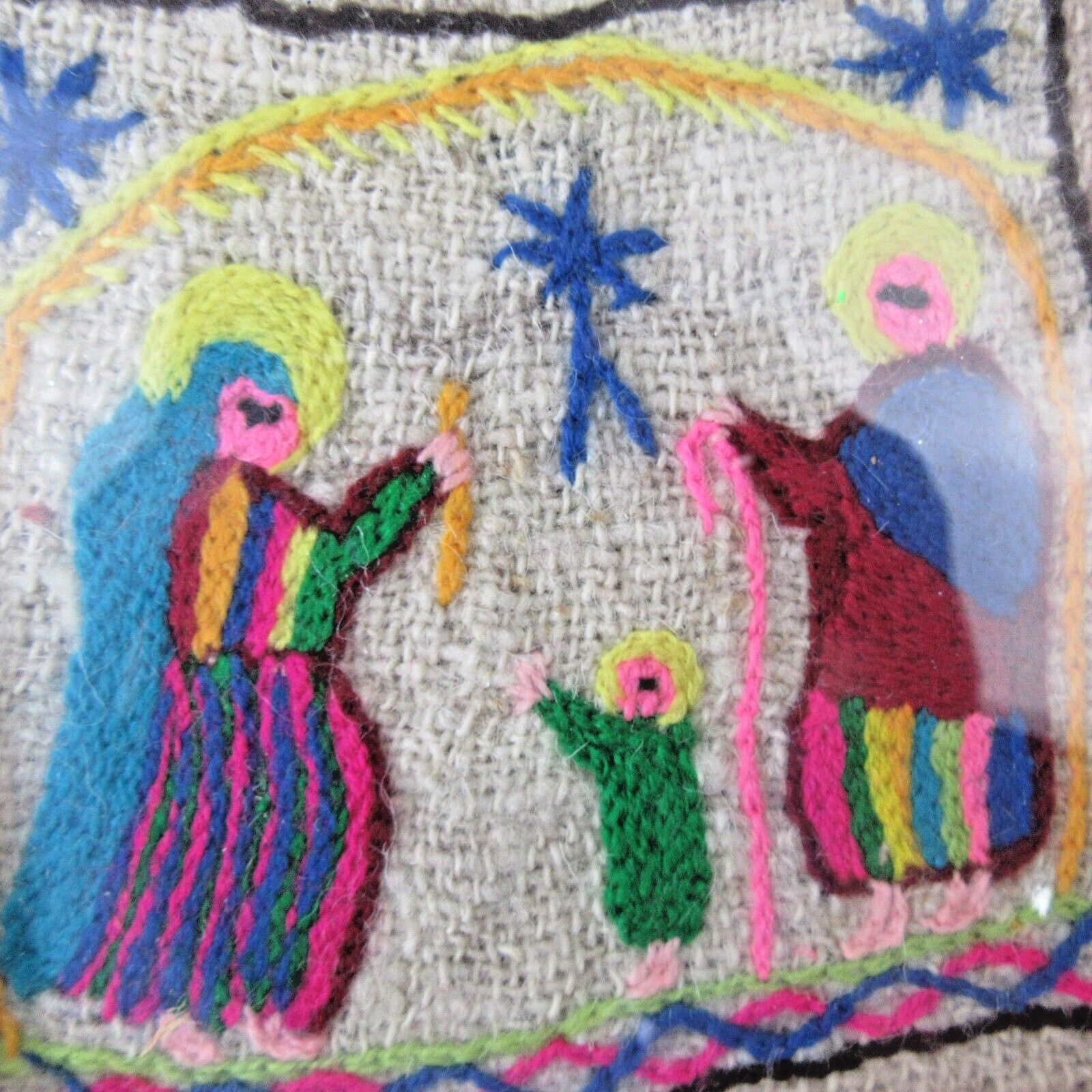 2 Peruvian Christmas NATIVITY scenes Needle Handcrafted Pictures folk art framed