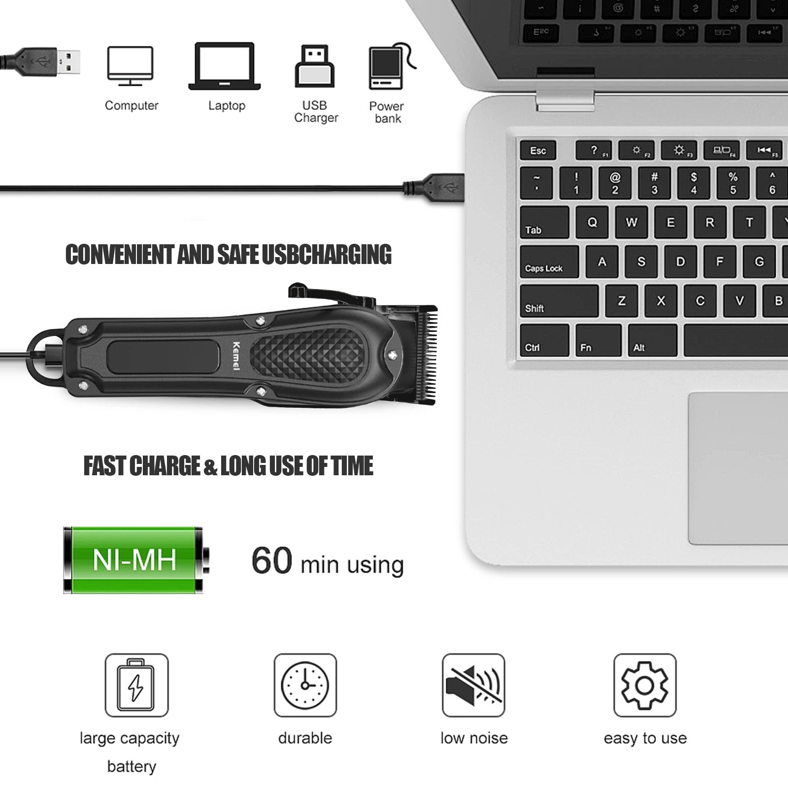 Kemei Professional Hair Clippers Cordless Trimmer Beard Cutting Machine Barber
