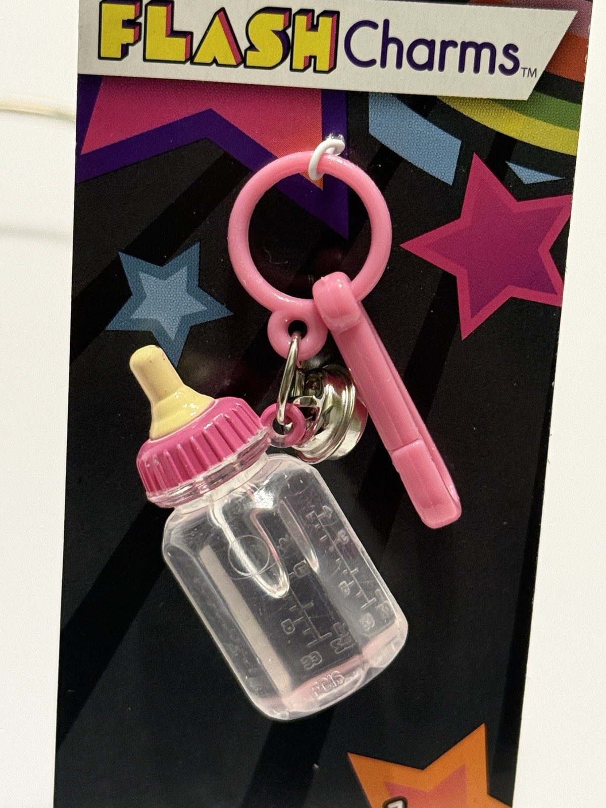 Flash Charms Plastic Bell Clip Retro 80s - Pink & Clear Baby Bottle