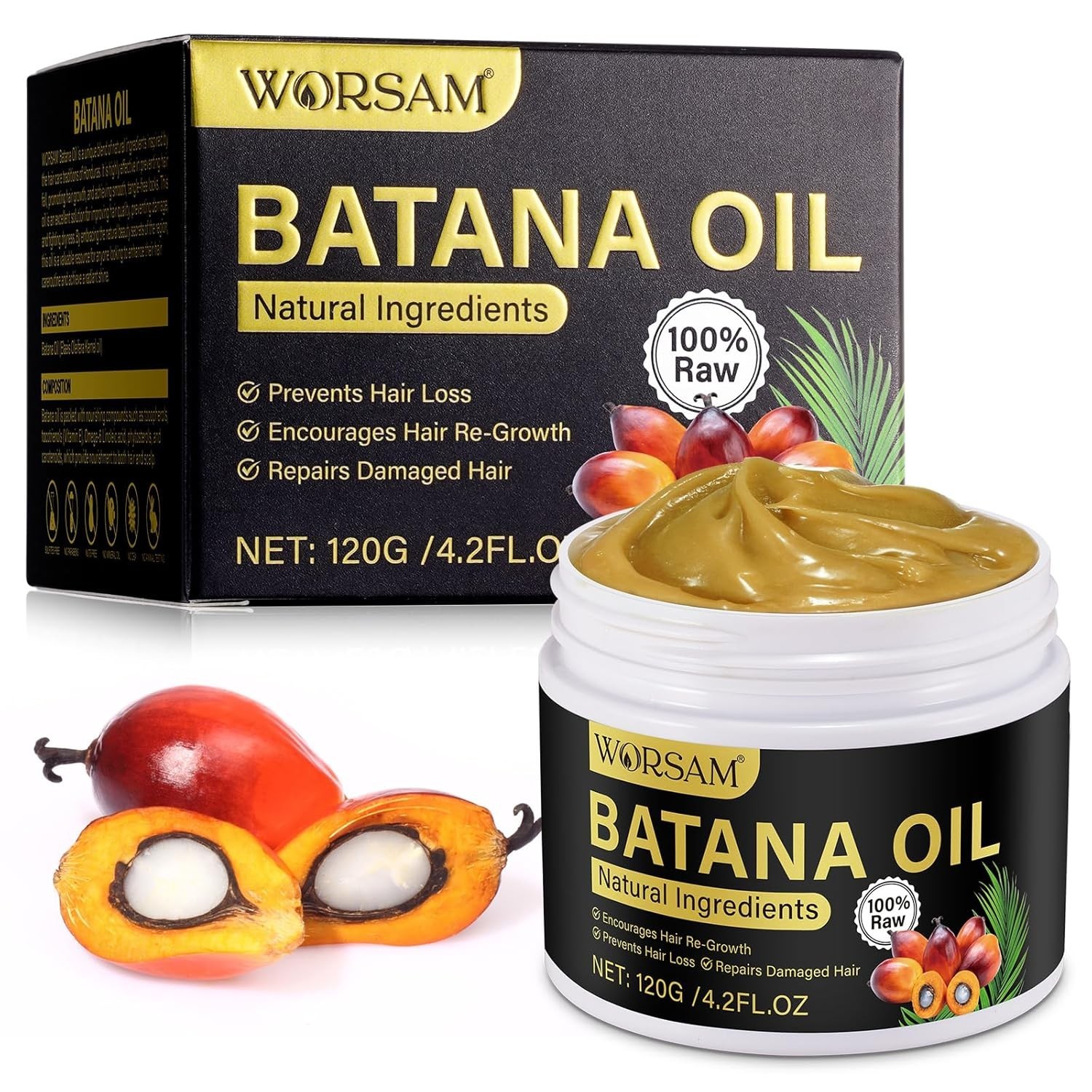 Raw Batana Oil for Hair Growth and Repair, 100% Pure Dr. Sebi Unrefined Batana O