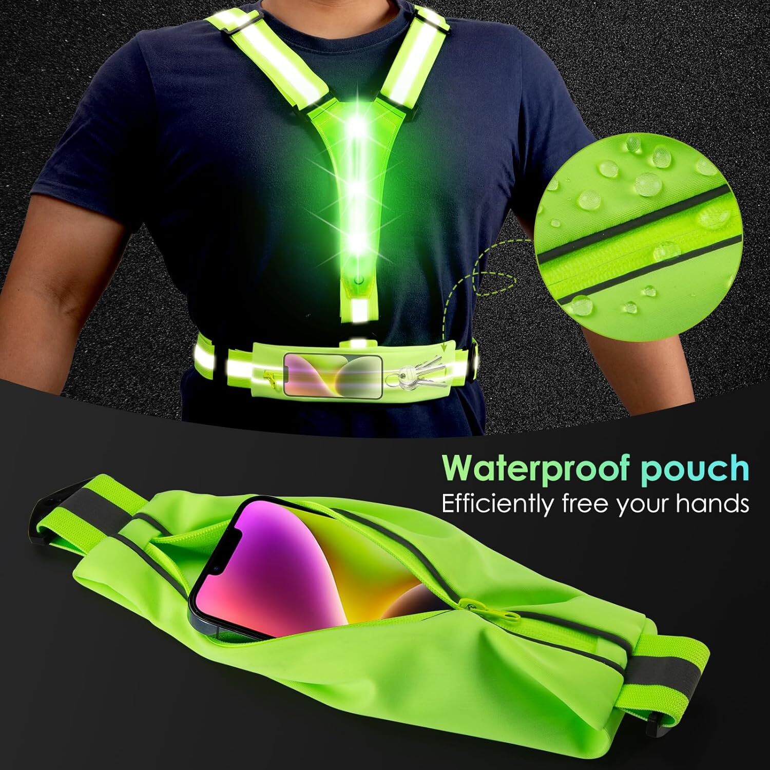 LED Reflective Light Up Safety Running Vest for Biking Walking at Night High