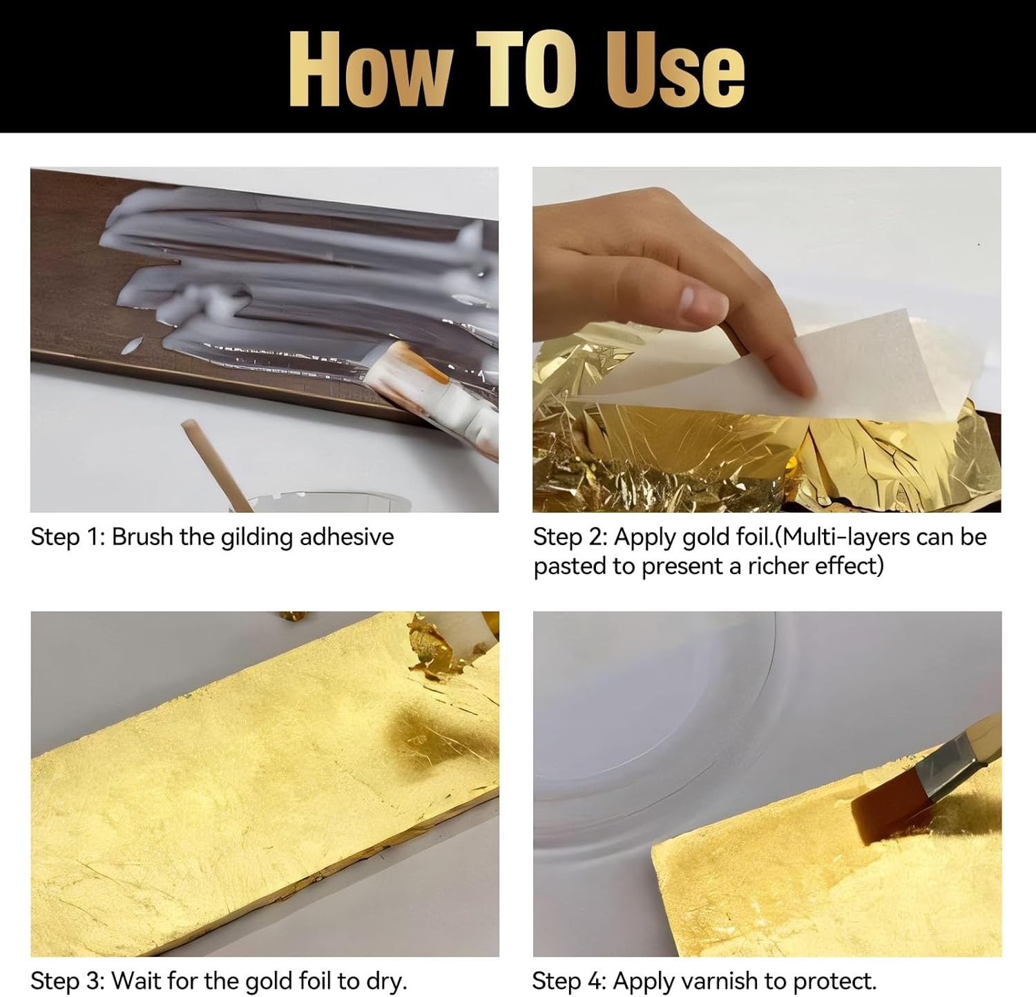 Gold Leaf Kit, 100ml Gilding Adhesive and Varnish with 100 Gold Leaf Sheets for