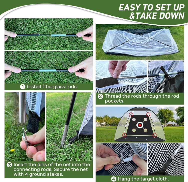 Red de golf 10x7ft con alfombra práctica entrenamiento swing interior exterior