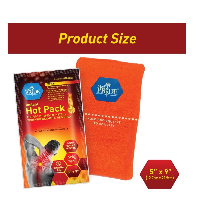 MED PRIDE Instant Hot Packs Disposable, Pain Relief 5"x9" 24-Pack 3 Fabric Wraps
