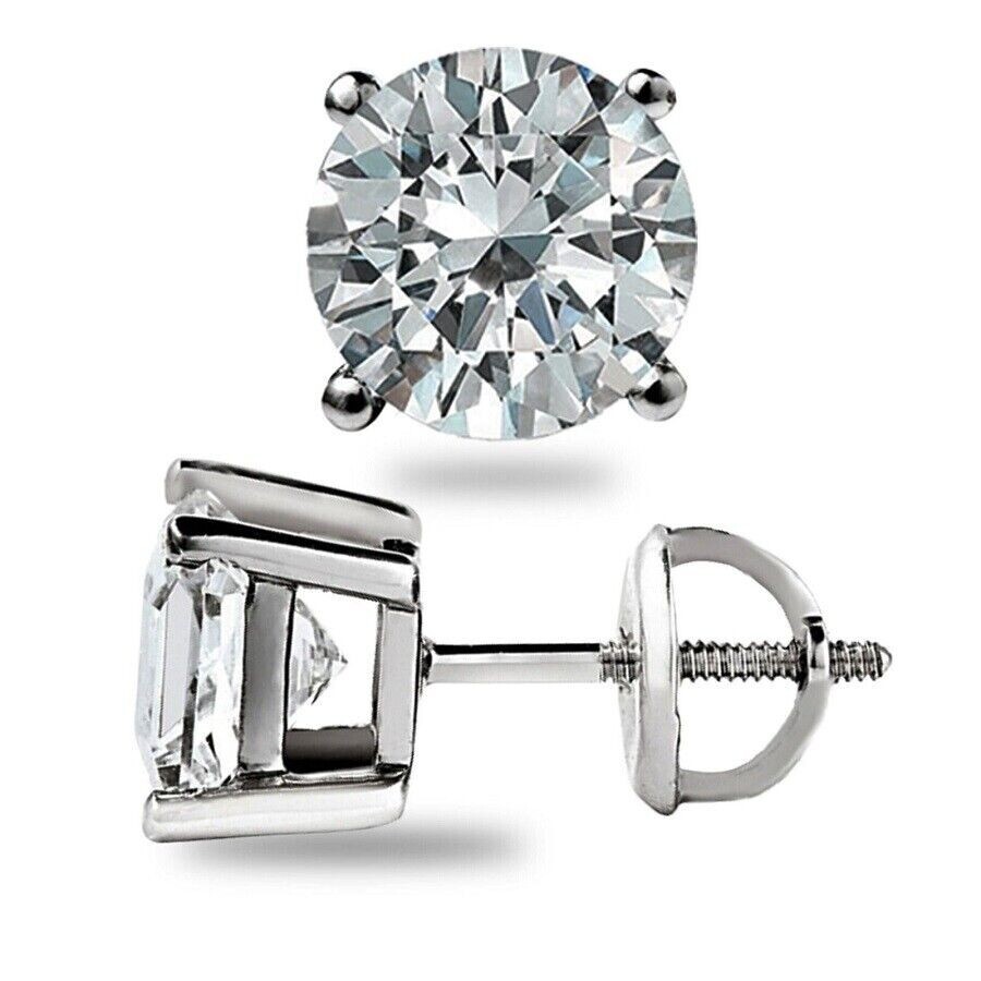 3.0Ct Round Cut GRA Moissanite Stones 14K White Gold Stud Earrings Screw Bk Gift