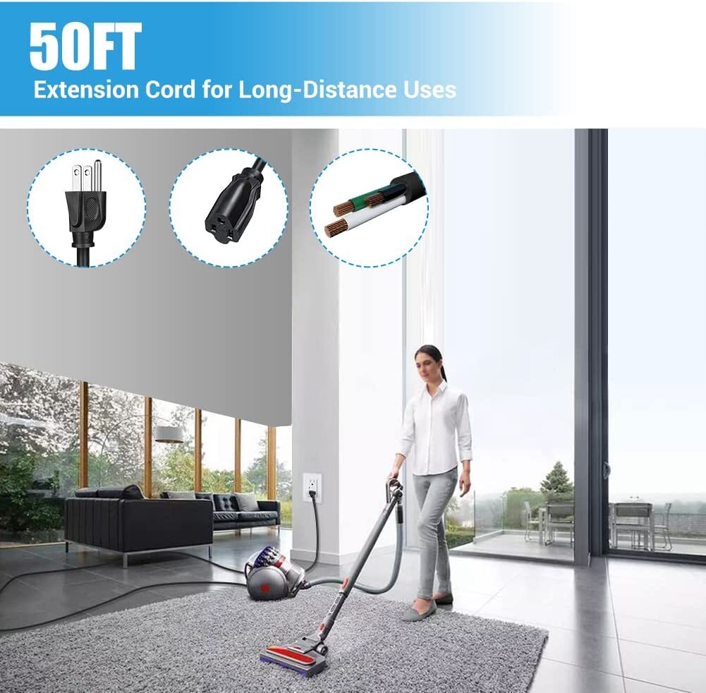 10/25/50/100 FT Heavy Duty Extension Power Cord Electrical Cable Indoor Outdoor