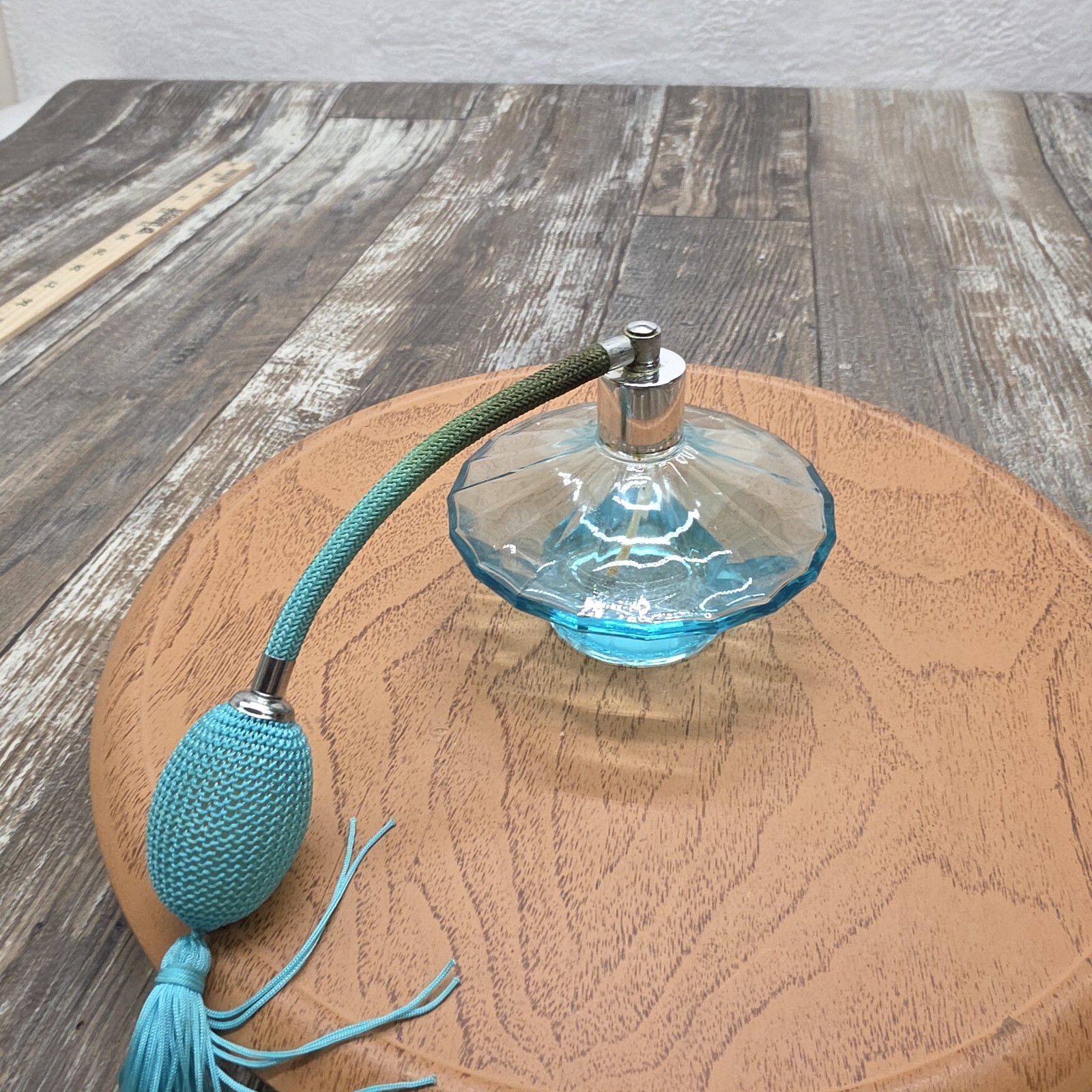 Vintage 4" Diameter Blue Perfume Bottle Atomizer With Tassle Glamor Era