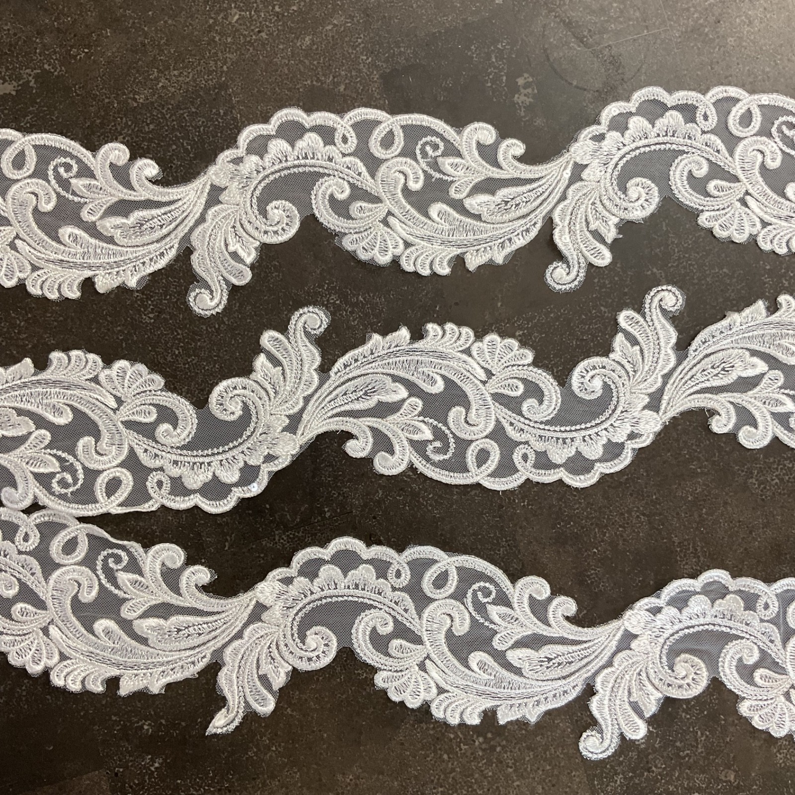 Embroidered white lace on tulle subtle sequined bridal sewing trim 8 yards