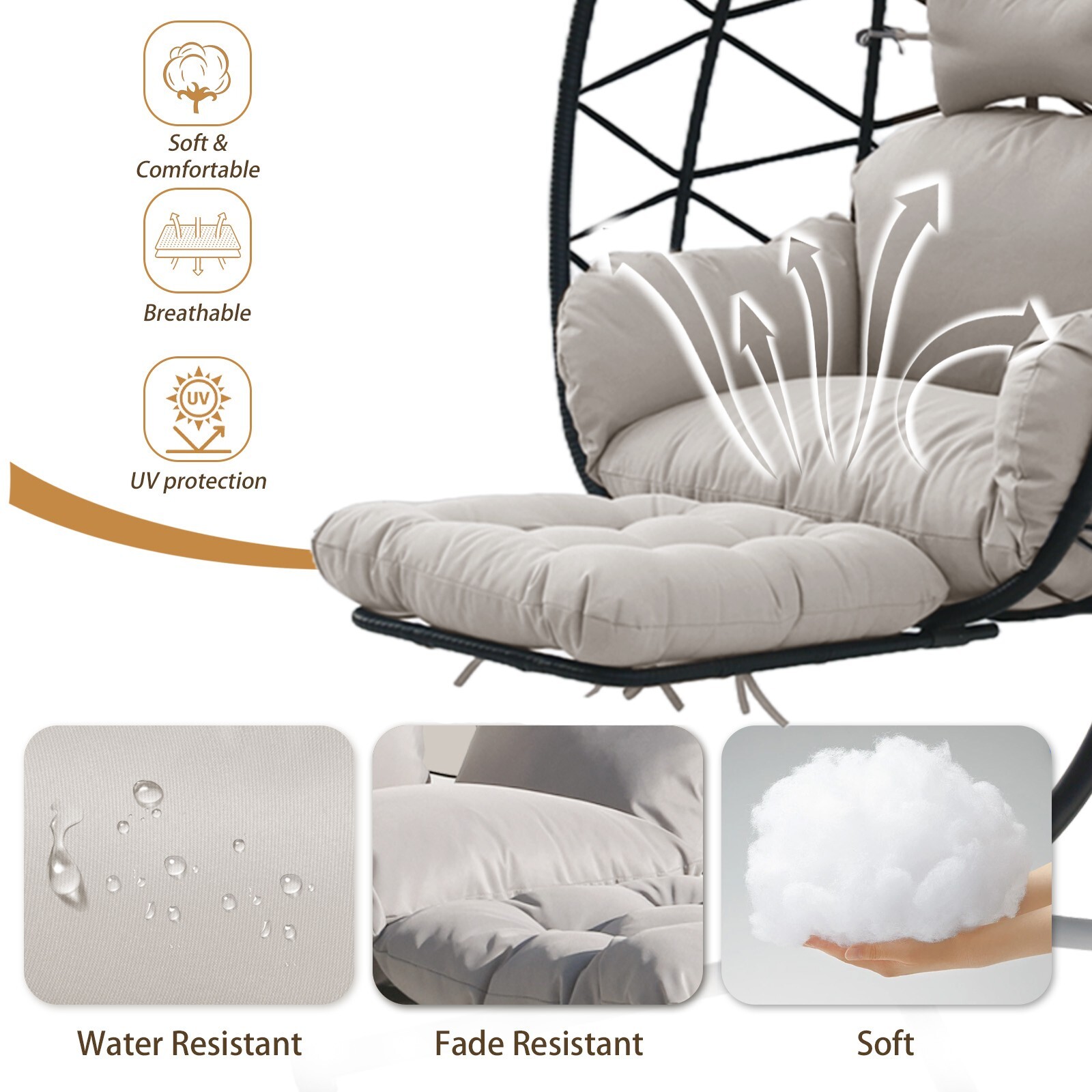 Hanging Egg Chair with Stand Leg Rest Outdoor with Gray Cushion Swinging Chair