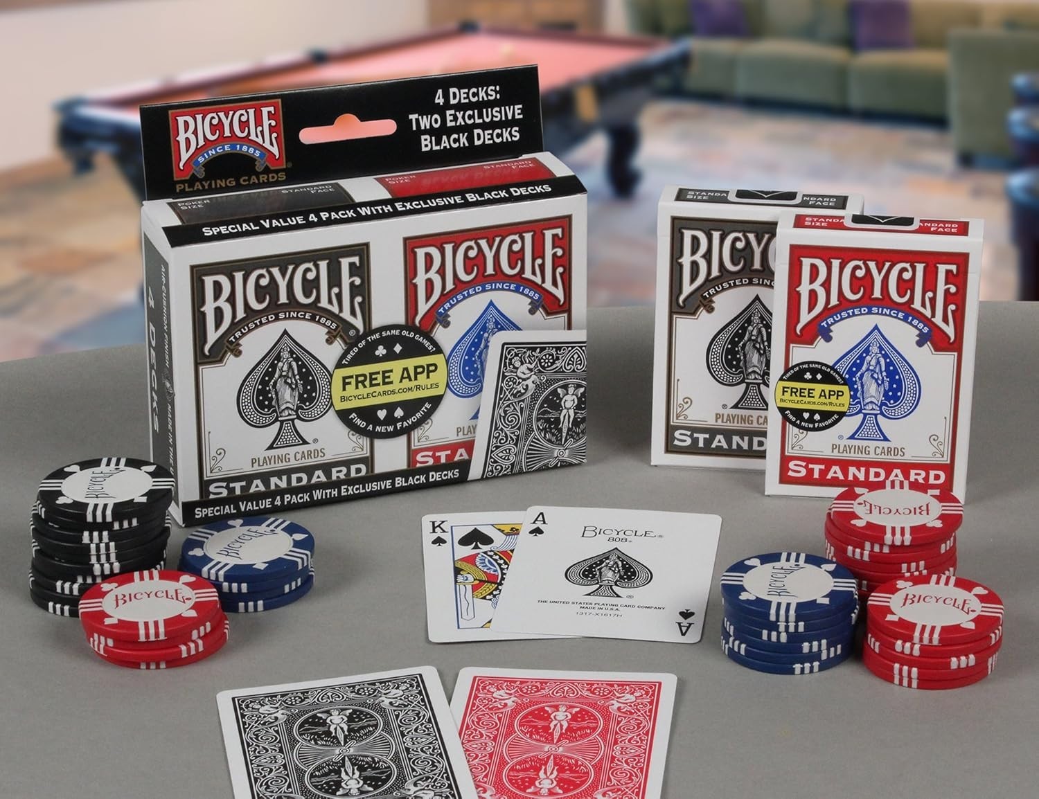 [NEW] Bicycle Playing Cards Special Value 4 Pack With Exclusive Black Decks QTY+