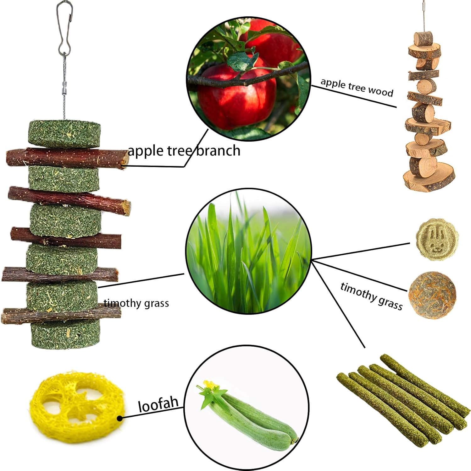 20PCS Bunny Chew Toys Natural Rabbit Guinea Pig Hamster Chinchilla Treat Set