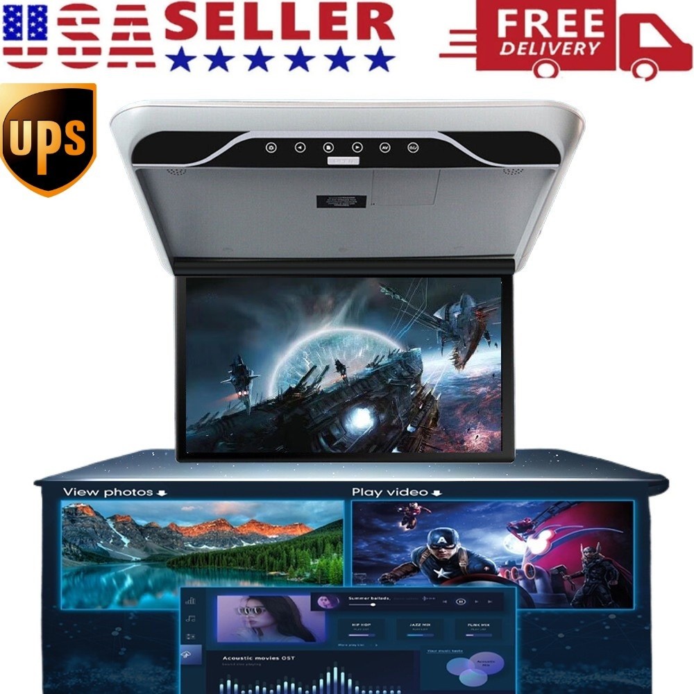 19.5" Flip Down Car Roof Monitor HD TFT 1080P Screen USB HDMI Ceiling Overhead