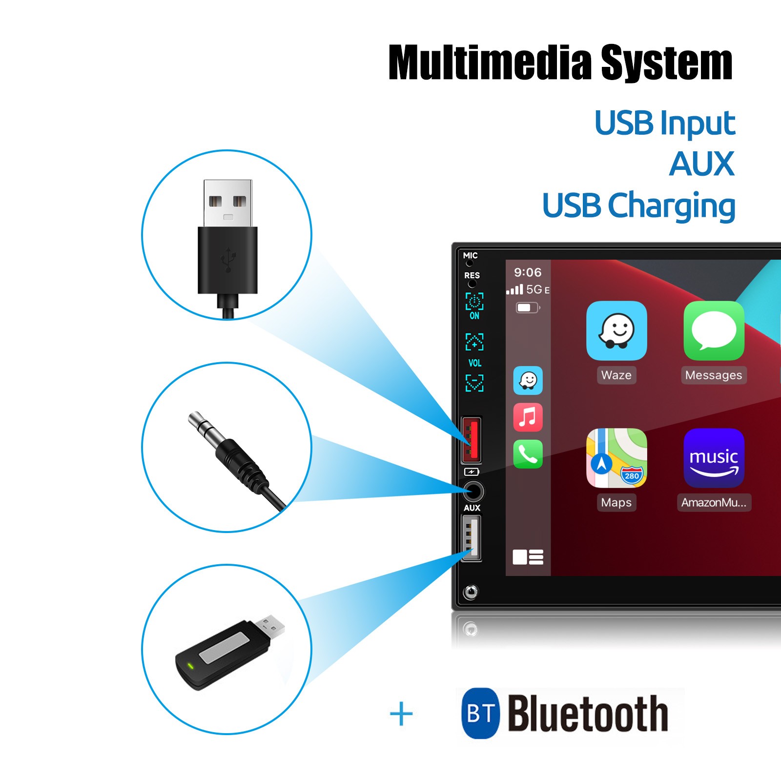 Single 1 Din Car Stereo Apple CarPlay 7" Touchscreen Bluetooth Radio SWC USB FM