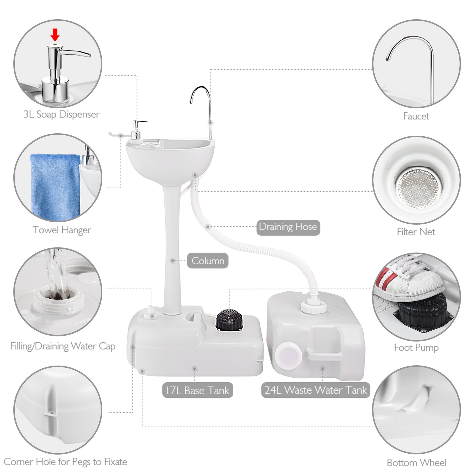 Yescom 17L Portable Camping Sink Hand Wash Stand Tank Station **Closeout**