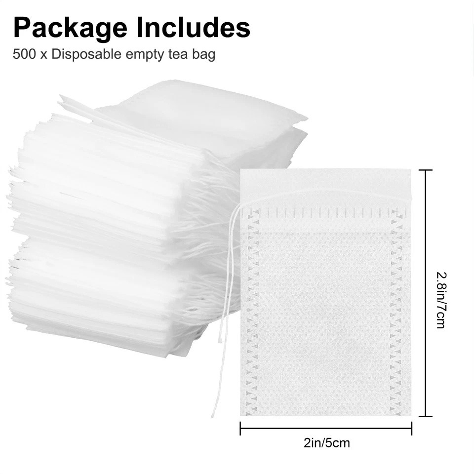 500Pcs Tea Bags Disposable Drawstring Flip Empty Teabags Herb Loose Teas Filters