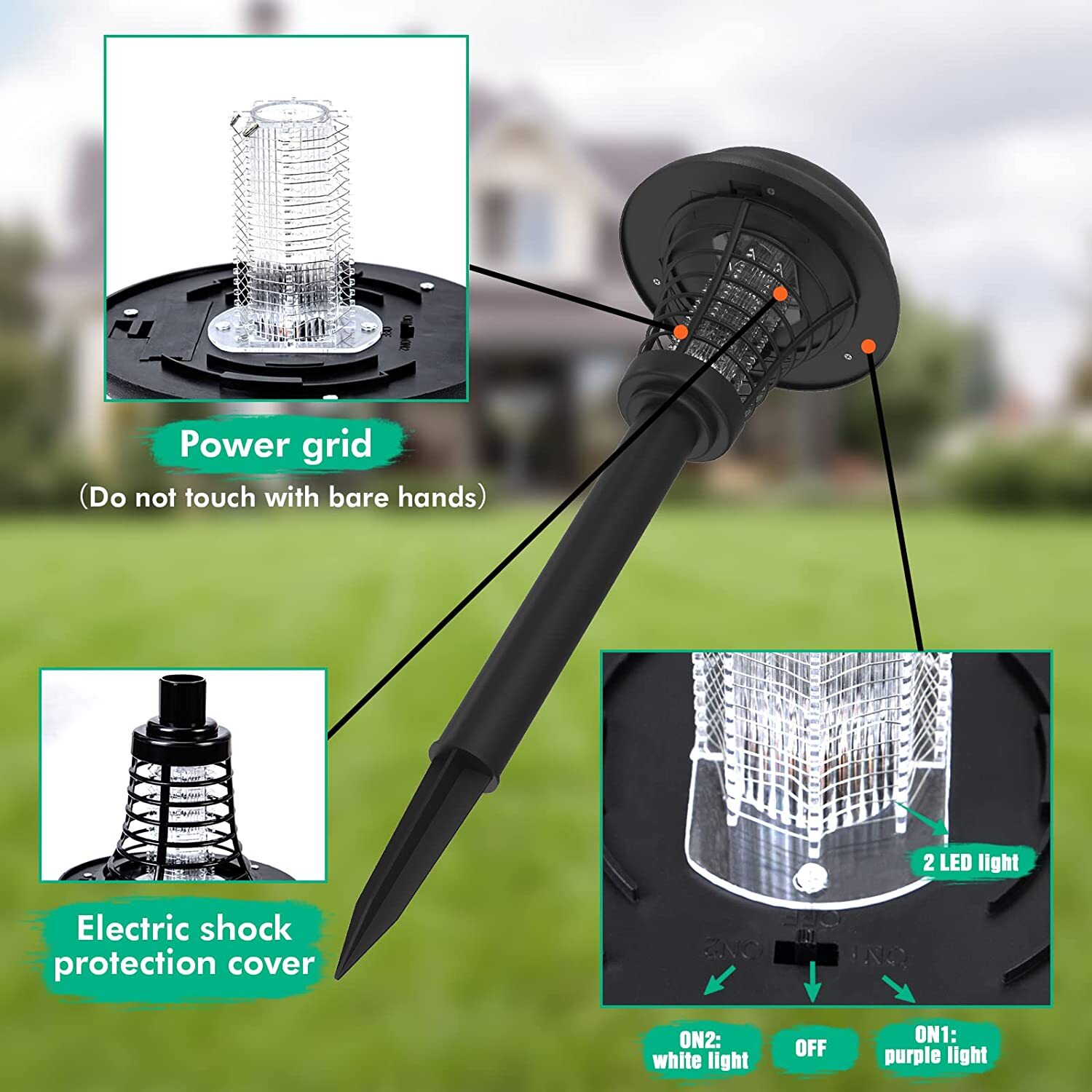 4x Solar Powered Zapper Lamp Light Outdoor Mosquito Fly Bug Insect Killer Trap