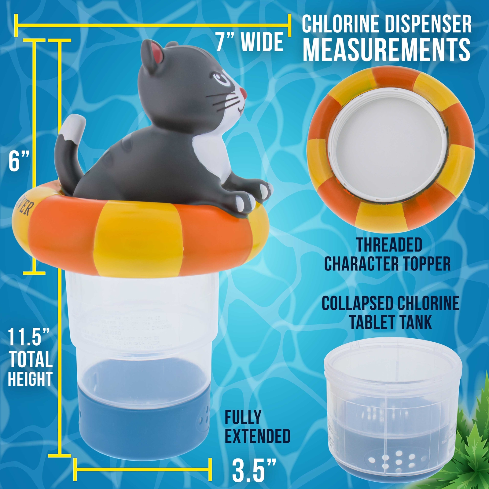 U.S. Pool Supply Kitty Cat Floating Pool Dispenser, Holds 3" Tablets