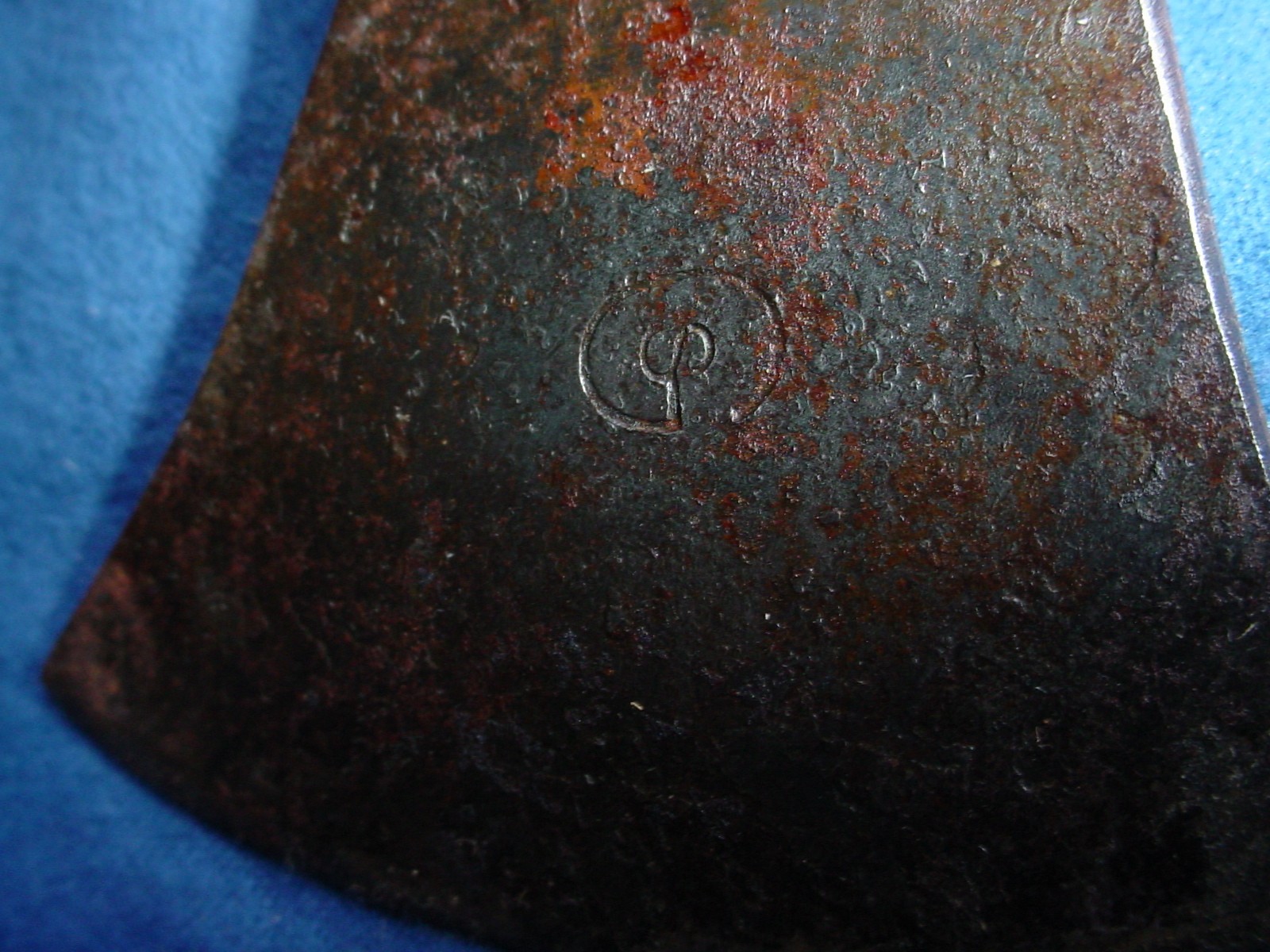 OLD TOMAHAWK THROWING AXE MAKERS MARK CP FIRE BRANDED HANDLE