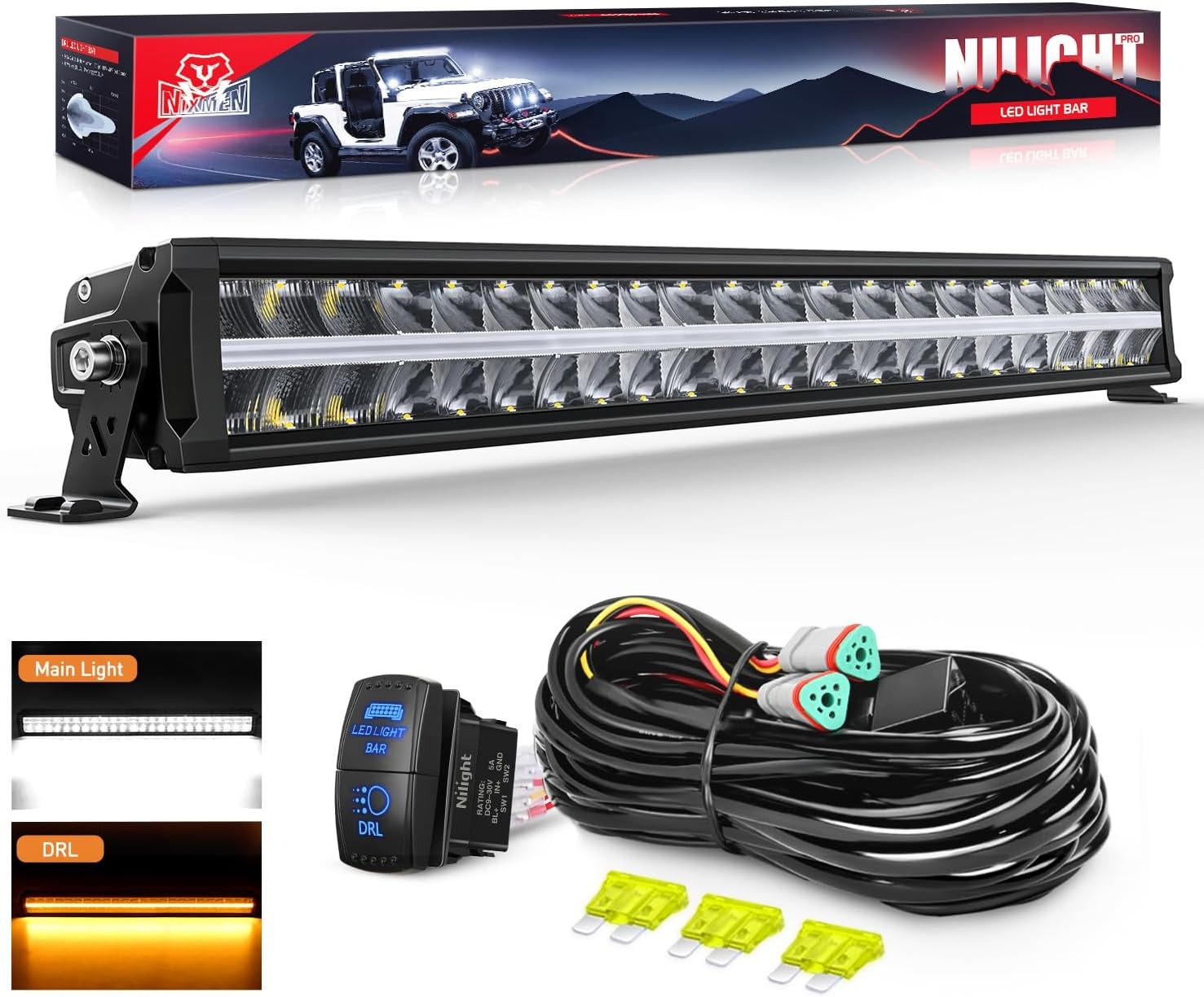 Nilight LED Light Bar with Amber DRL 30 Inch 240W Offroad Light Flood Spot Combo