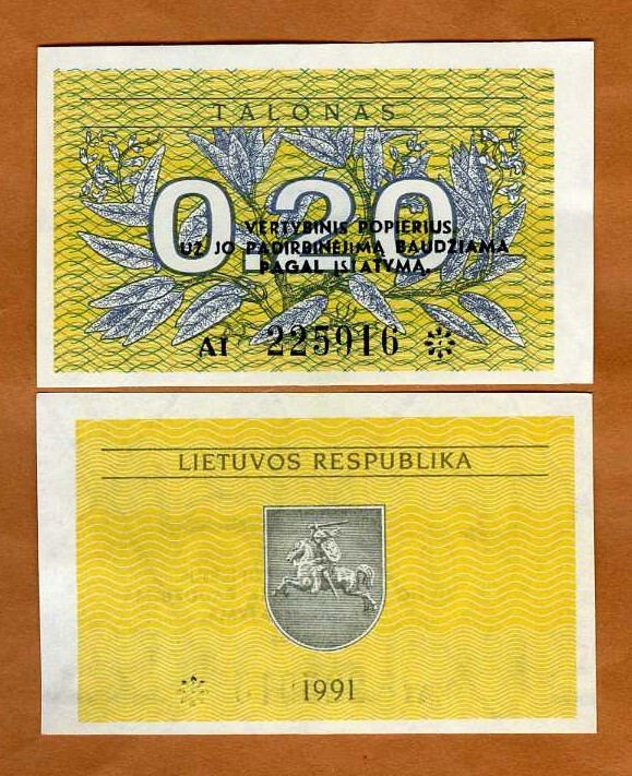 Lithuania, 0.20 Talonas, 1991, First EX-USSR, P-30b, UNC