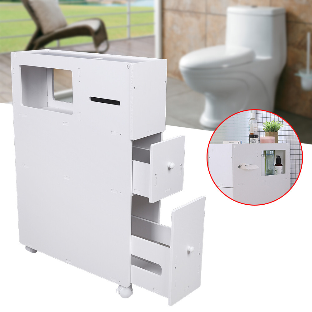 Slim Bathroom Storage Cabinet Floor Standing Toilet White Narrow Cupboard Shelf