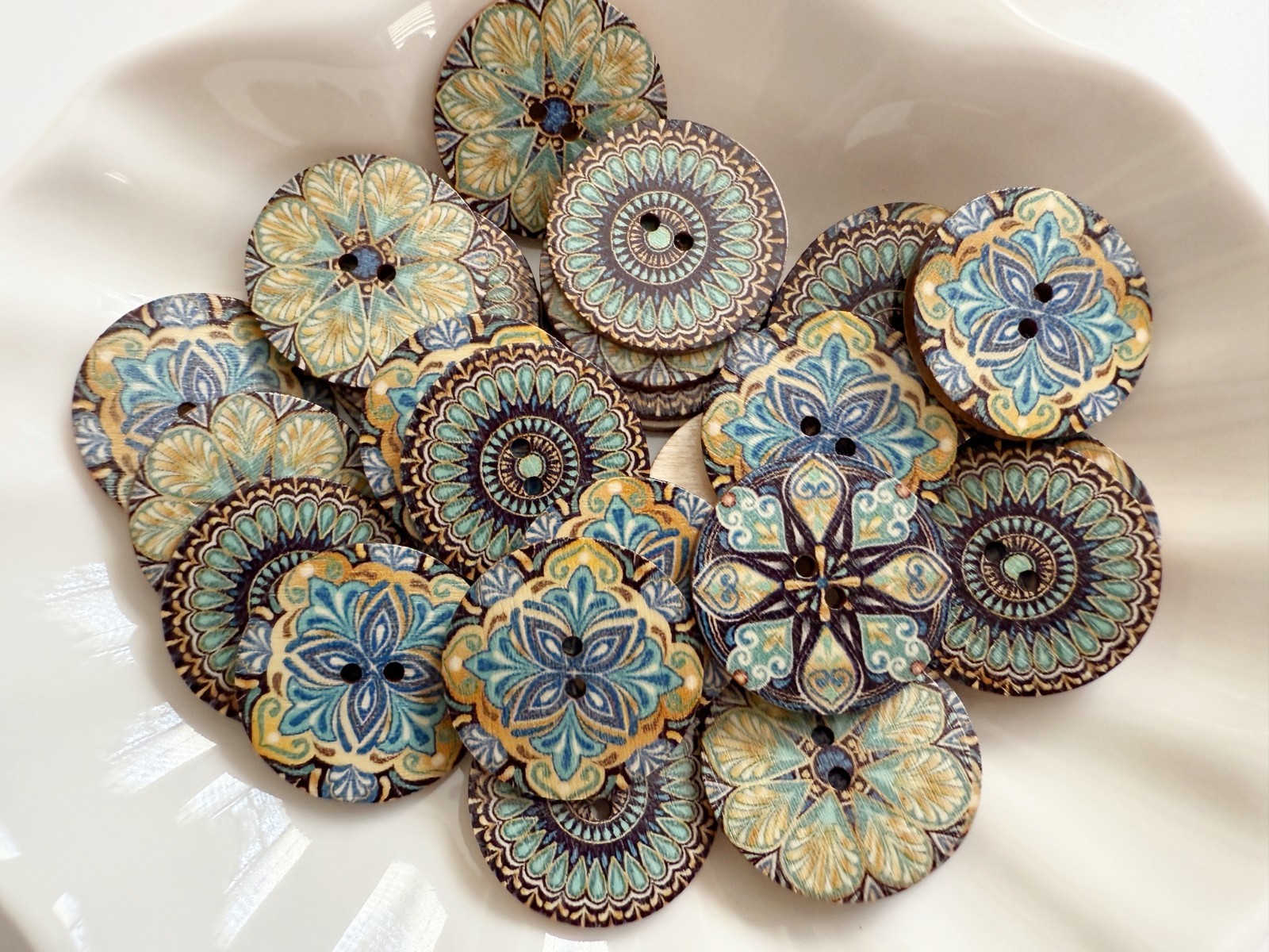 30PC Blue Vintage Paint Round Wood Buttons Sewing Crafts 25mm 1 Inch