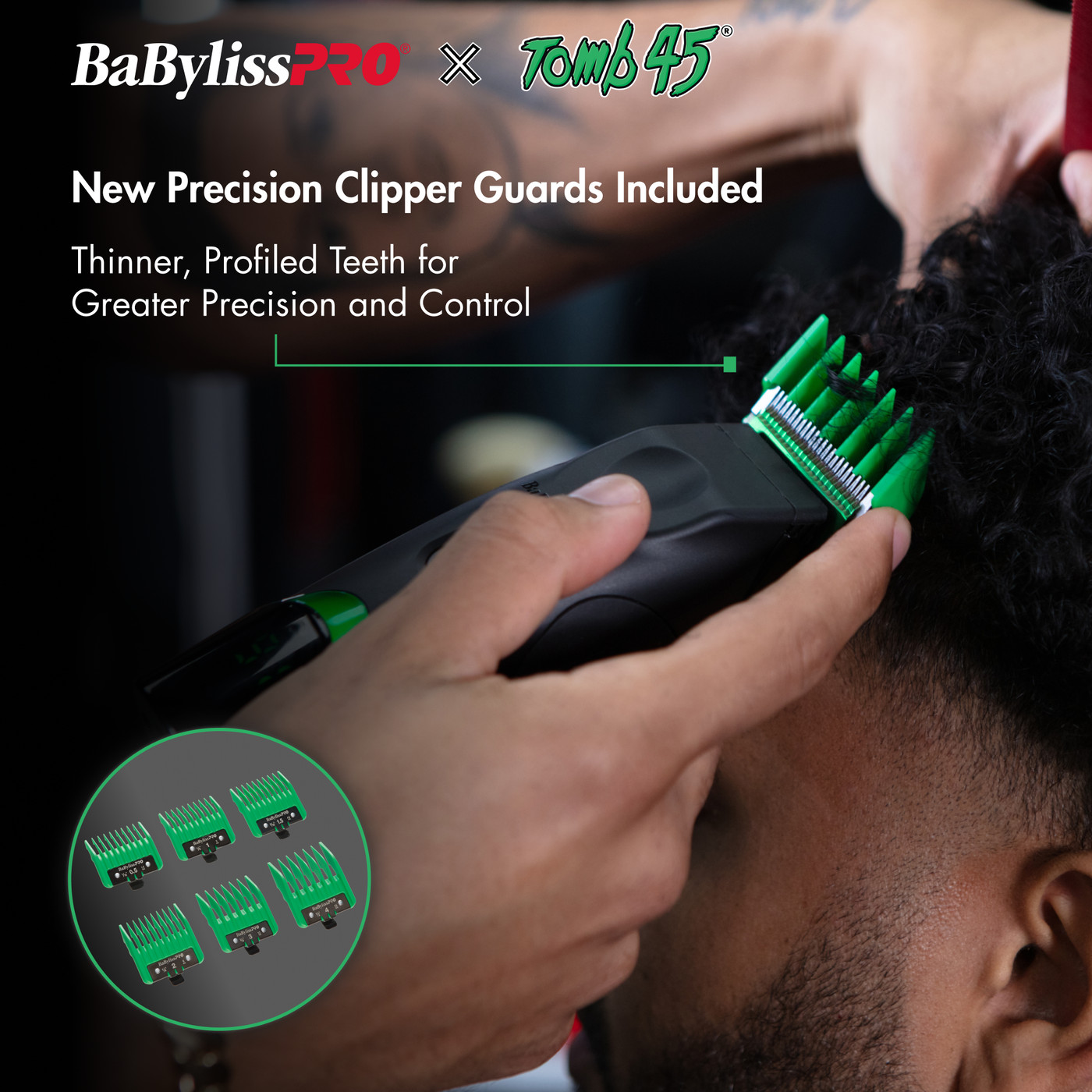 Babyliss Pro X Tomb45 Black Green Wireless Charging Clipper Trimmer +2 Pads