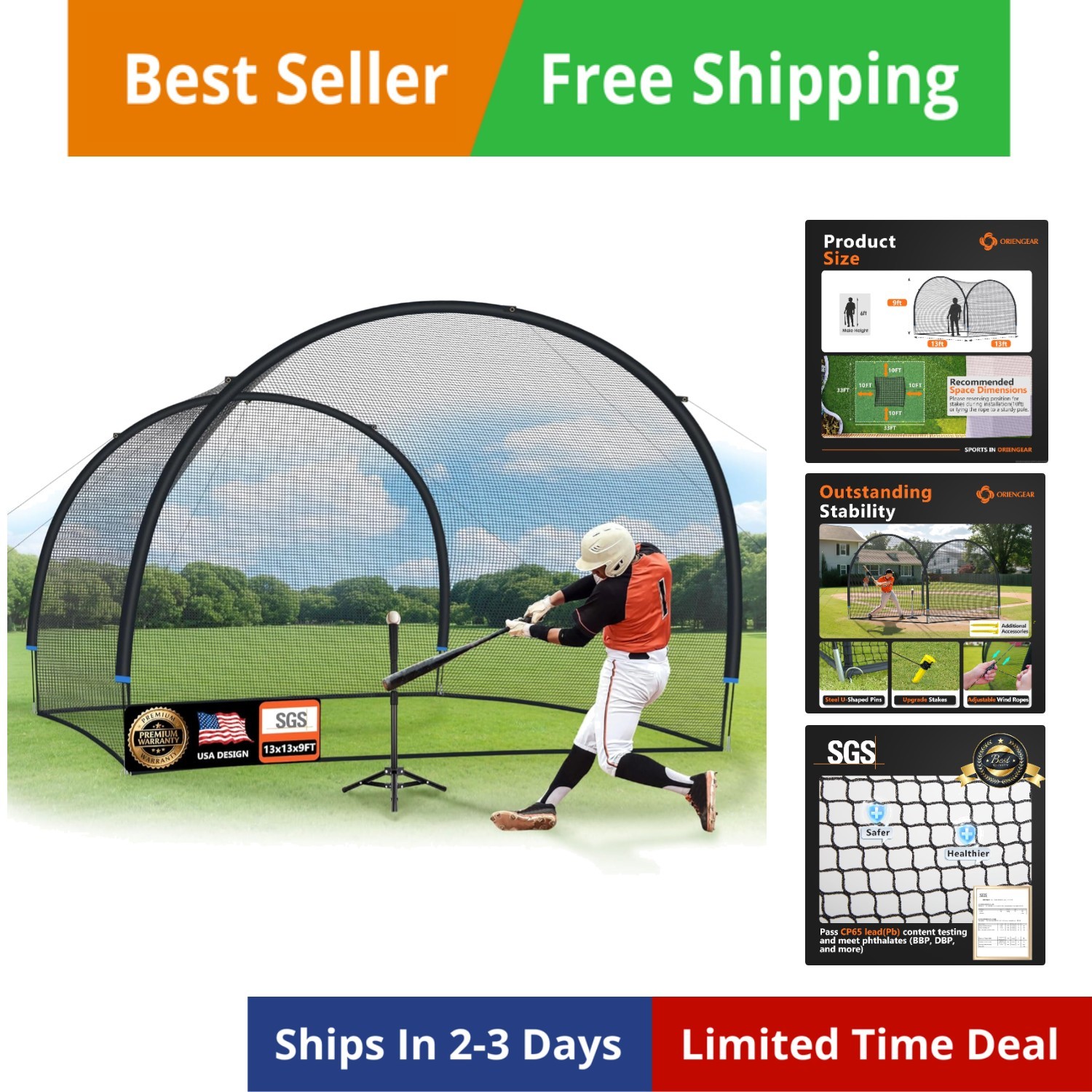 Baseball Batting Cage 13/20/30ft for Backyard, Baseball Training Equipment Ne...