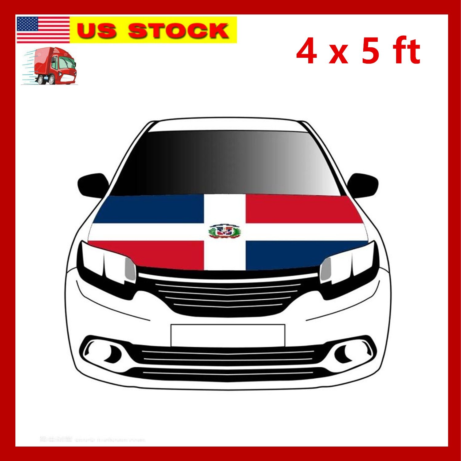 Dominican Republic Flag Car Hood Cover Universal Size Elastic Patriot DR 4x5 ft