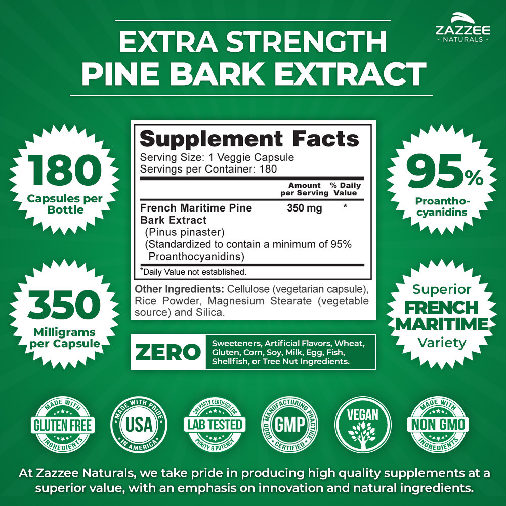 Extra Strength French Maritime Pine Bark Extract, Pycnogenol, 350 mg per Capsule