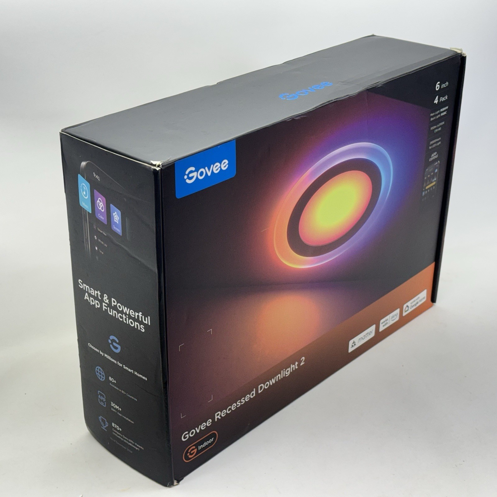 Sealed Govee 4 Pack 6” Inch Recessed Downlight 2 13W, Bluetooth 1100lm Can Light