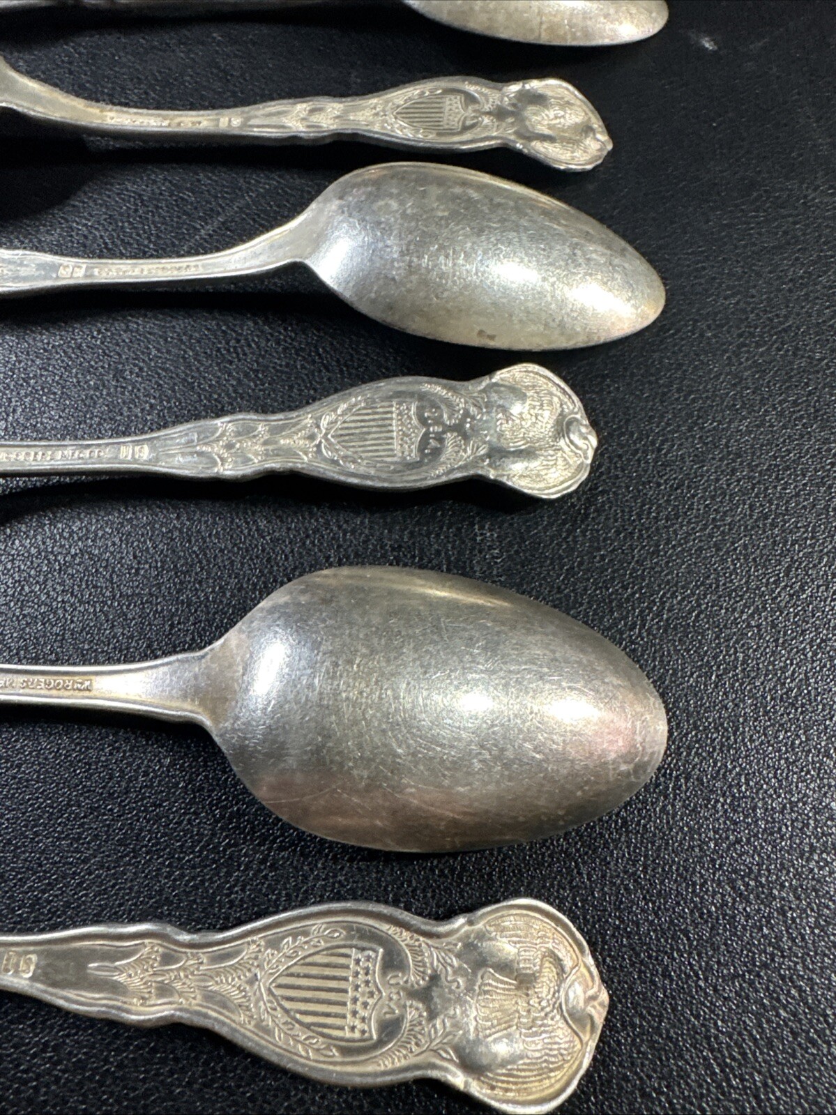 6 VTG WM Rogers International IS Silver Plated State Spoons NYx2, IL, TX, NJ, CA
