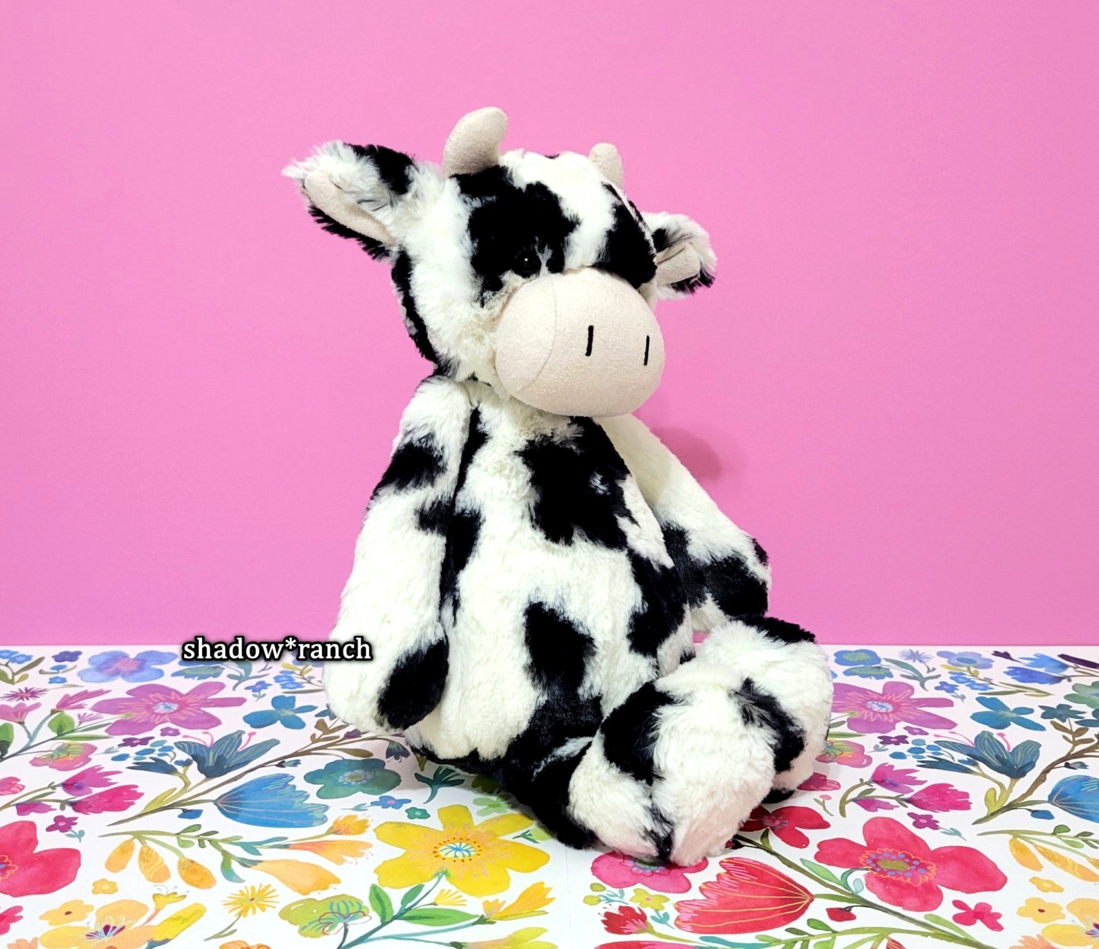 Jellycat BASHFUL CALF - Medium 12" - Authentic - Black White Cow - New with Tags