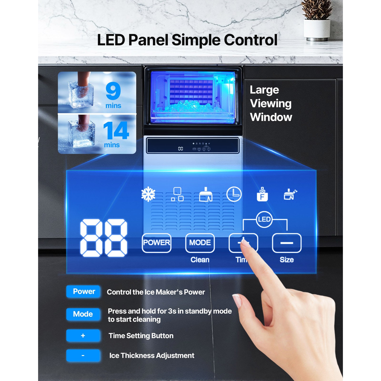 Uimoso 130Lbs Commercial Ice Maker Bar Restaurant Ice Cube Machine 33Lb Storage