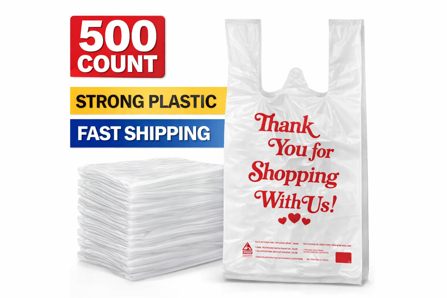 Thank You Plastic Bags Bulk 100 300 500 1000 Count | Strong Durable T-Shirt Bags