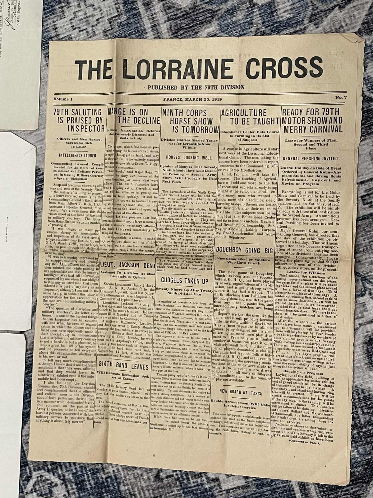 WW1 WWI Army Military 79th Division 304 Engineer AEF Document Grouping Newspaper