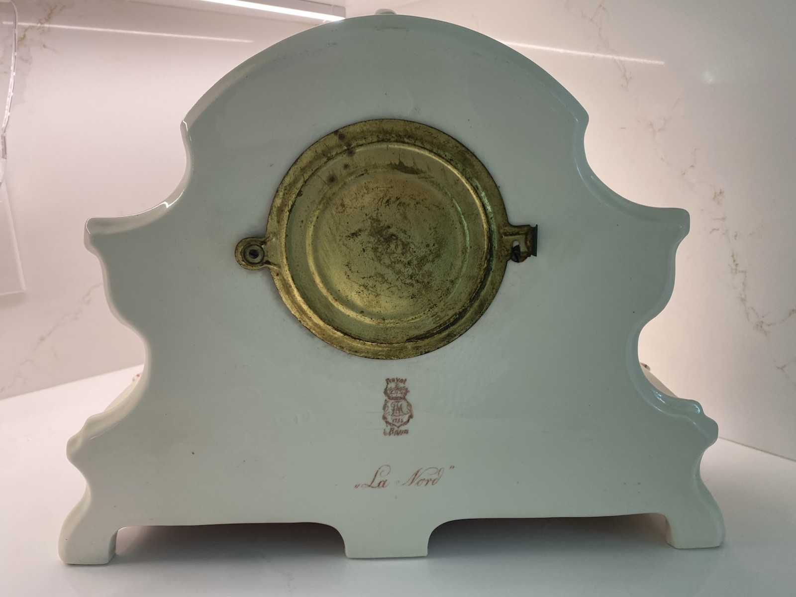 ANTIQUE ANSONIA ROYAL BONN "LA NORD" KEY WIND BONG STRIKE PORCELAIN CLOCK! NICE!